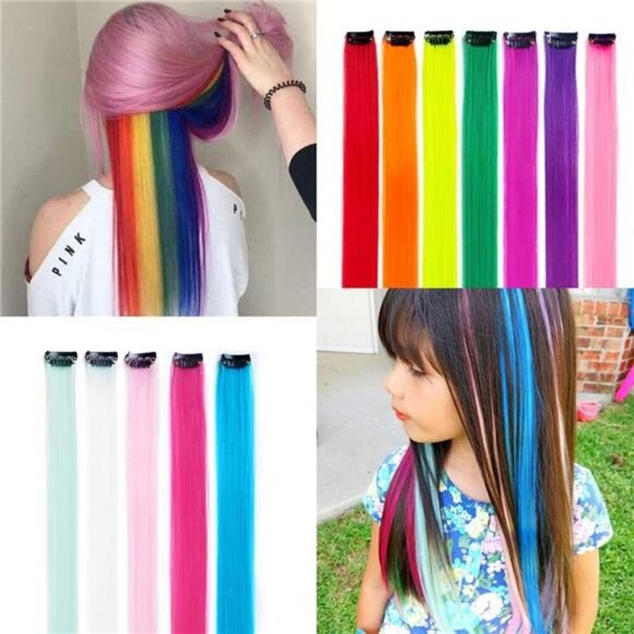 32Packs Colored Hair Extensions 20Inch Straight Color Clip in on Hair Extension - Picture 2 of 8